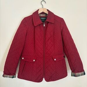 Women's M Liz Claiborne Red Quilted Jacket Plaid Lined | Vintage Normcore Coat